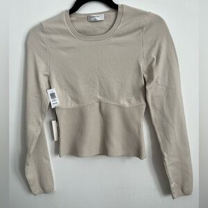 Babaton Sculpt Knit Empire Longsleeve Corset Rib Knit Top - Cream - M Medium